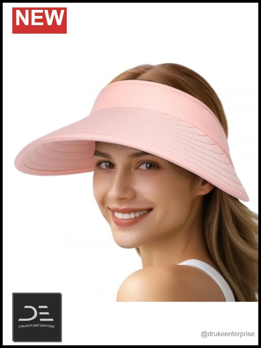 UPF50+ Wide Brim Sun Visor Hat - Lightweight Foldable Ponytail Sports Cap